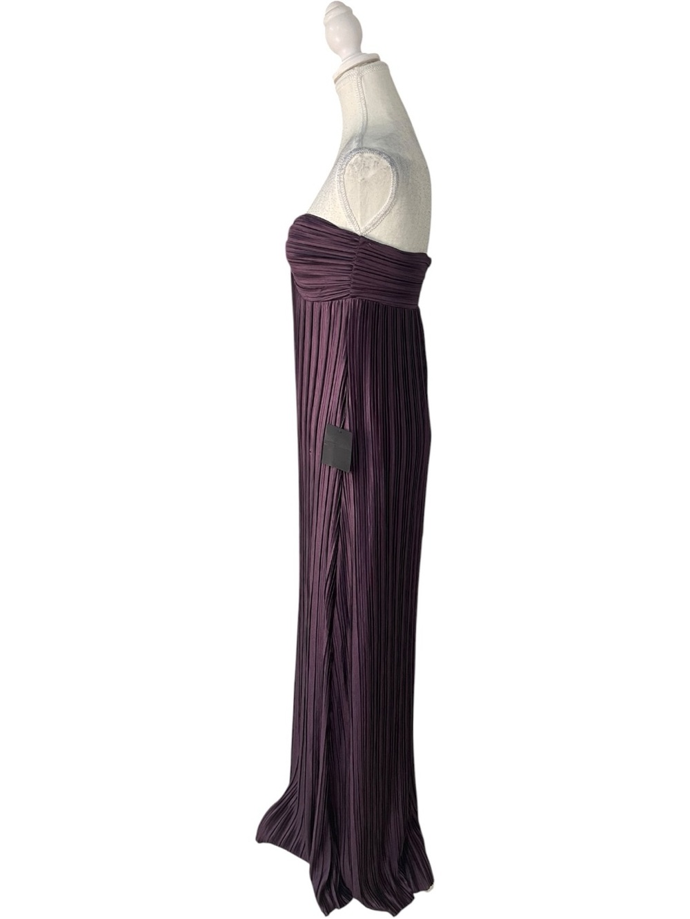 Lulus Whimsical Beauty Satin Pleated Plisse Strapless Maxi Dress Dark Purple - Picture 4 of 16